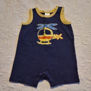 Hanna Andersson 80 or 18-24 months blue sleeveless romper helicopter VGUC